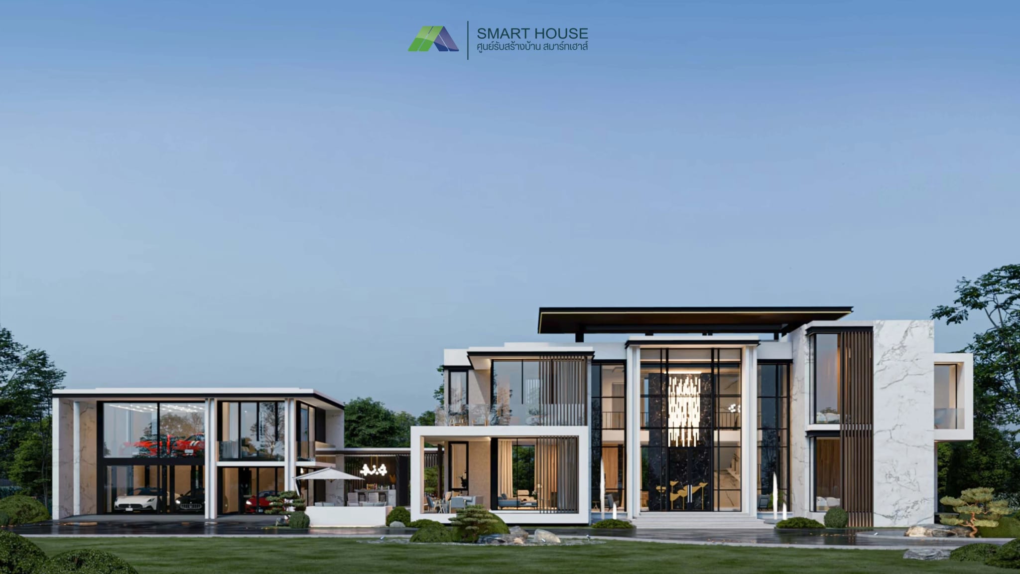 แบบบ้าน Modern luxury สไตล์Luxury 2 ชั้น 4 ห้องนอน สร้างบนที่ดินของคุณ โดย SMART HOUSE รับสร้างบ้านมหาสารคาม