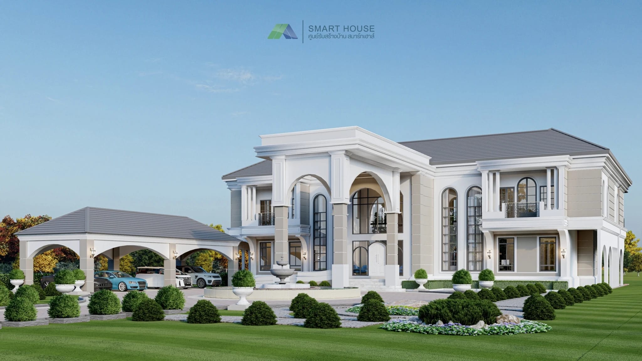 แบบบ้าน English classic house สไตล์Classic 2 ชั้น 5 ห้องนอน สร้างบนที่ดินของคุณ โดย SMART HOUSE รับสร้างบ้านมหาสารคาม