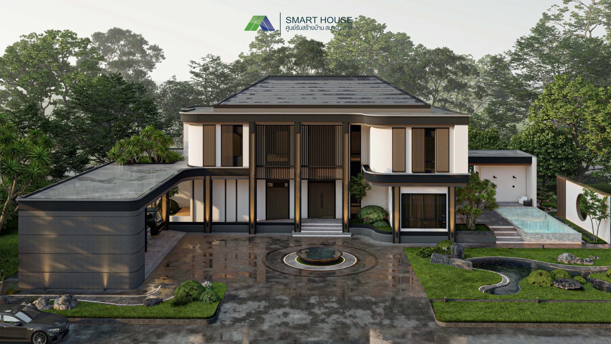 แบบบ้าน Paradise House สไตล์Contemporary 2 ชั้น 6 ห้องนอน สร้างบนที่ดินของคุณ โดย SMART HOUSE รับสร้างบ้านมหาสารคาม