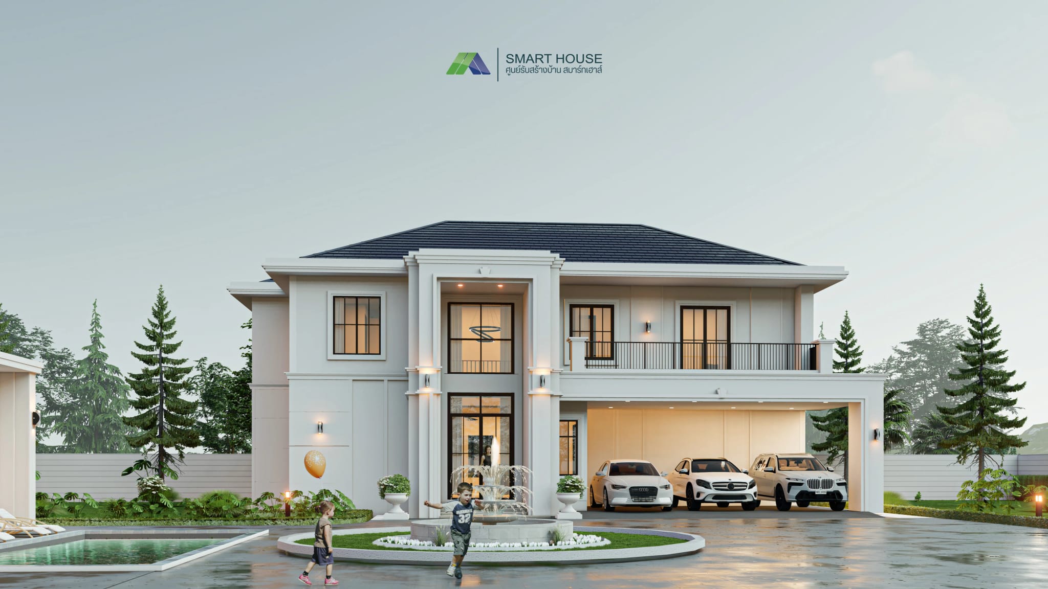 แบบบ้าน Eterna Grande สไตล์Classic 2 ชั้น 4 ห้องนอน สร้างบนที่ดินของคุณ โดย SMART HOUSE รับสร้างบ้านมหาสารคาม