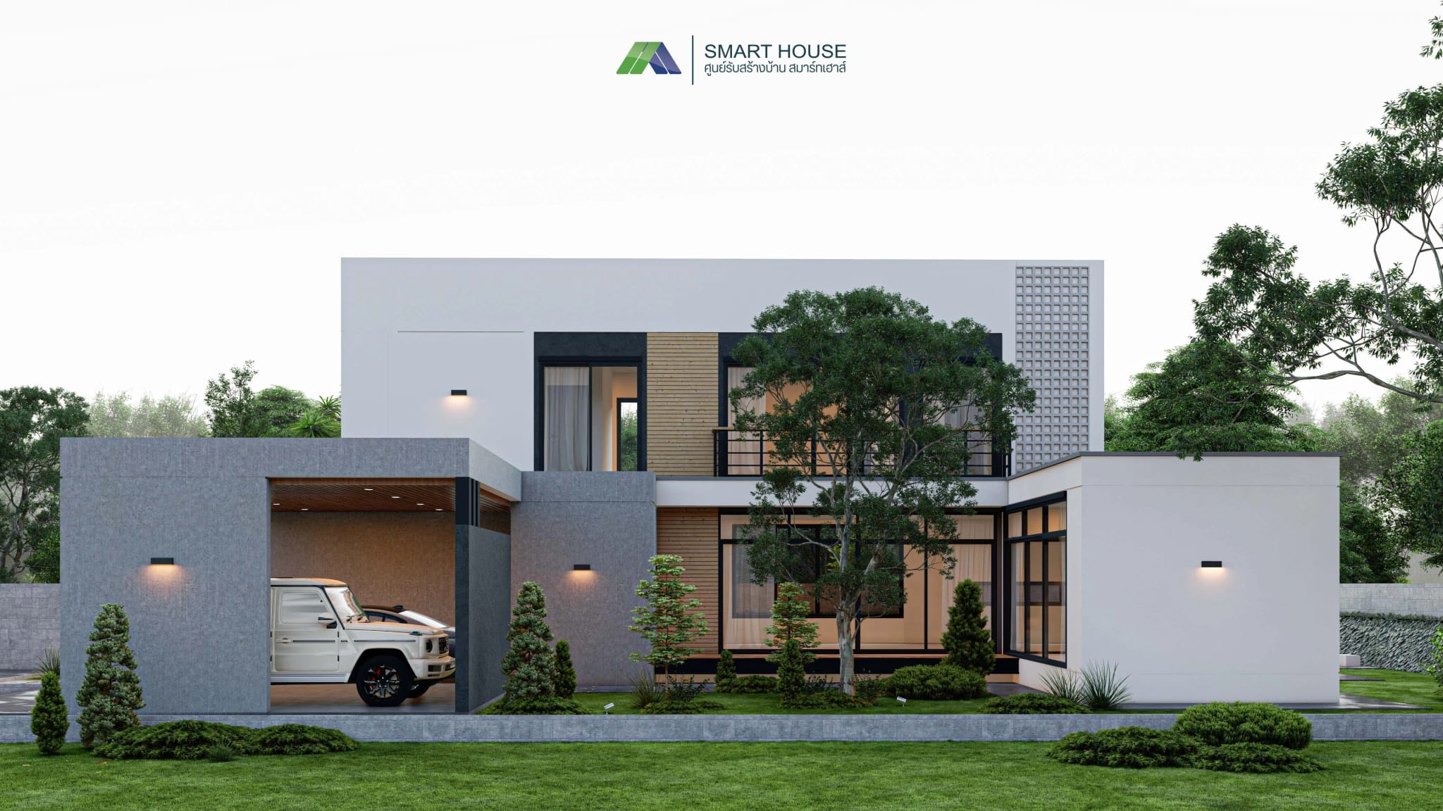 HARMONY HOUSE custom home design in Modern style, 2 storeys, 3 bedrooms, built on your own land by SMART HOUSE, custom home builder in Maha Sarakham