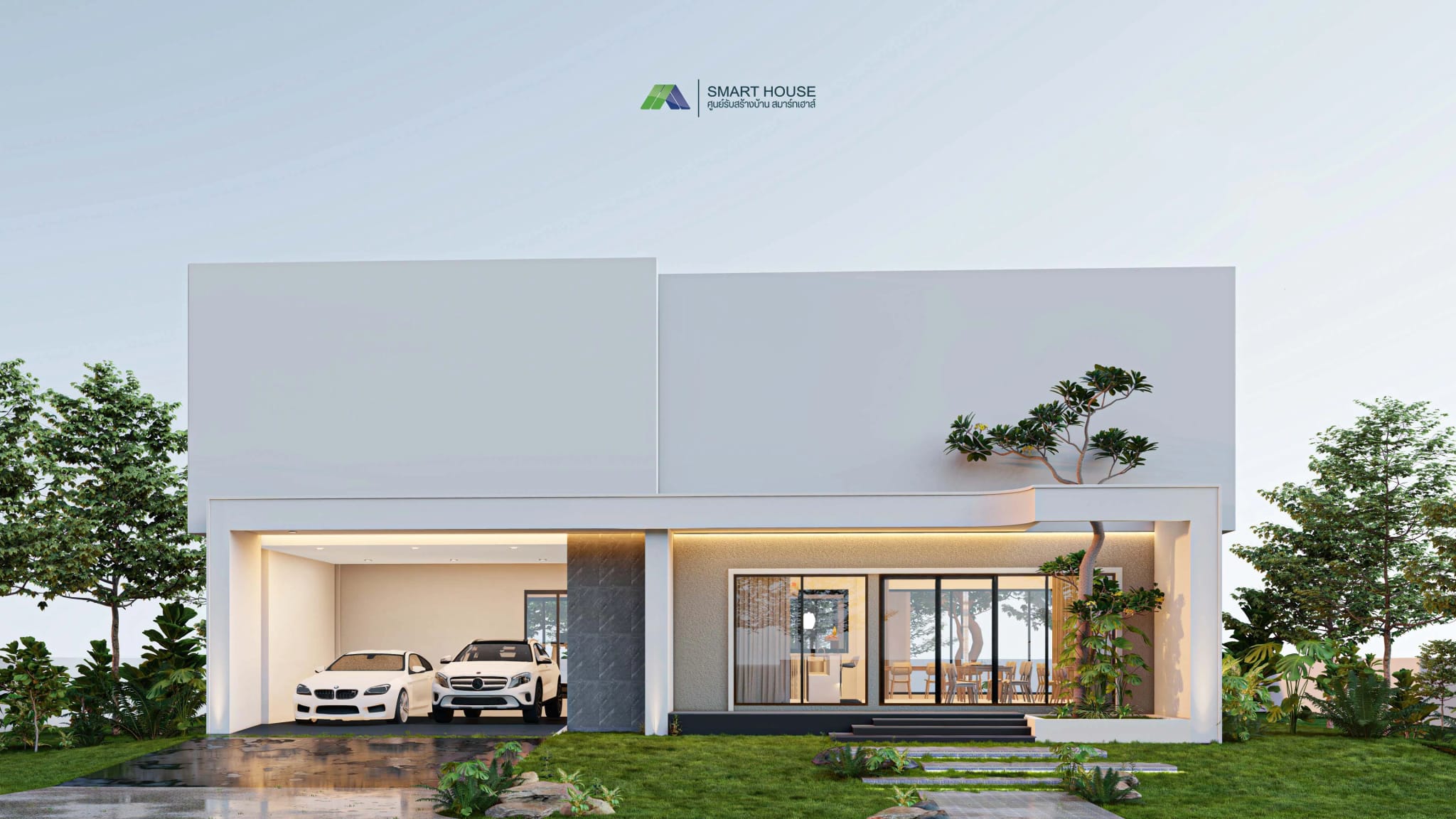 แบบบ้าน Simple Flow สไตล์Modern 2 ชั้น 2 ห้องนอน สร้างบนที่ดินของคุณ โดย SMART HOUSE รับสร้างบ้านมหาสารคาม