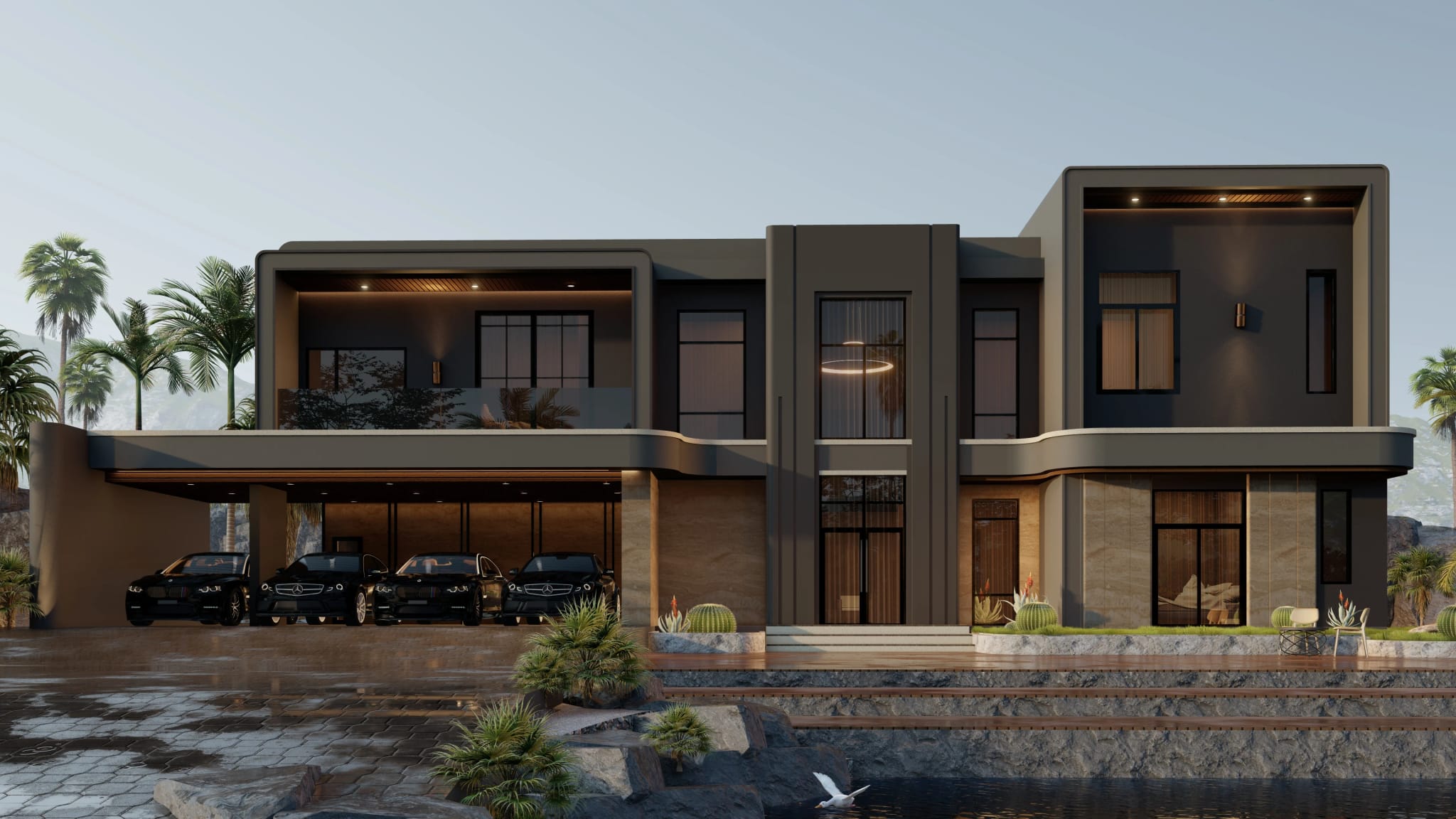 TheMajestic 02 Black custom home design in Modern style, 2 storeys, 4 bedrooms, built on your own land by SMART HOUSE, custom home builder in Maha Sarakham